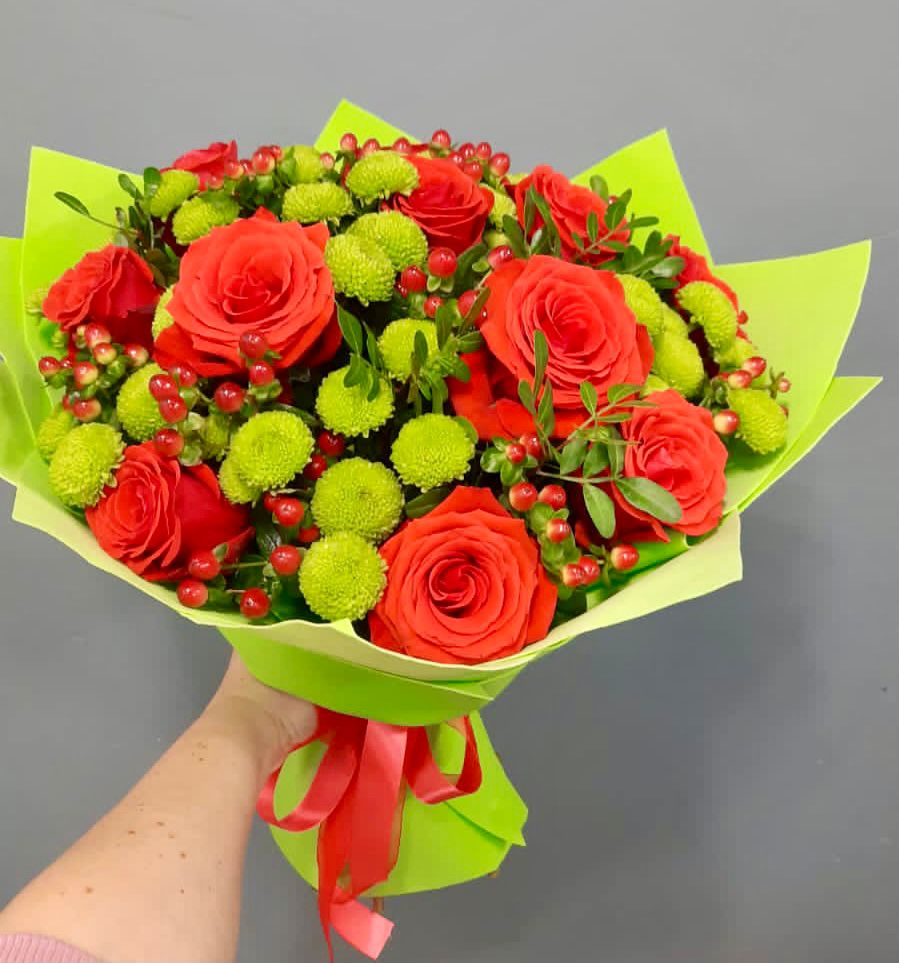 Букет цветов из: Хризантемы и Розы в Полянах Рязанская область