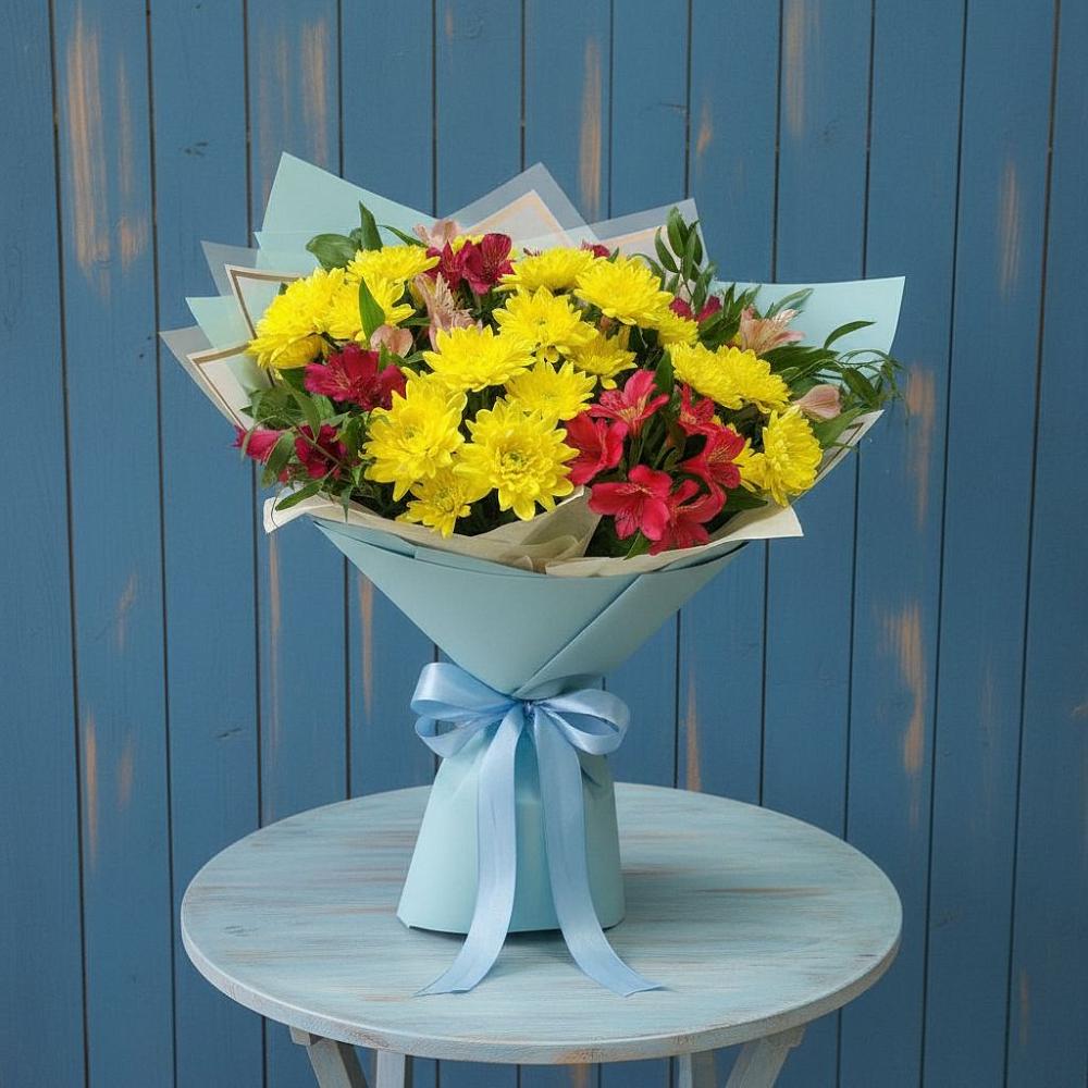 Букет цветов из: Альстромерии и Хризантемы в Полянах Рязанская область
