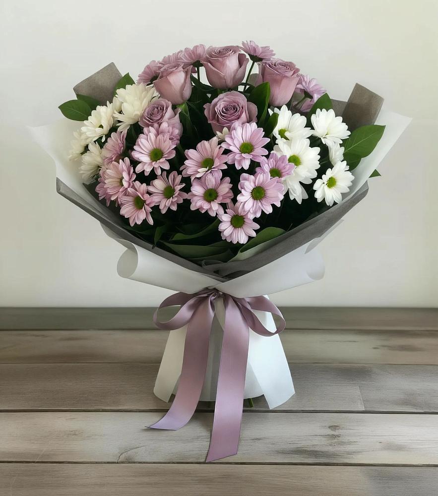 Букет цветов из: Хризантемы и Розы в Полянах Рязанская область