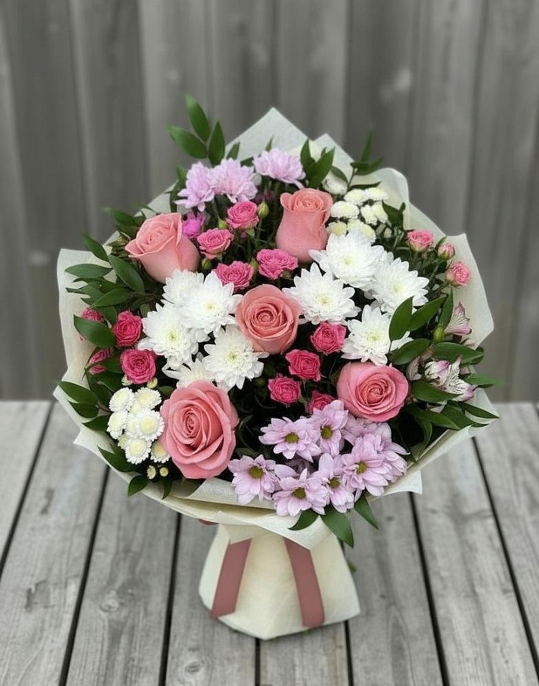 Букет цветов из: Альстромерии, Гвоздики, Розы и Хризантемы в Полянах Рязанская область
