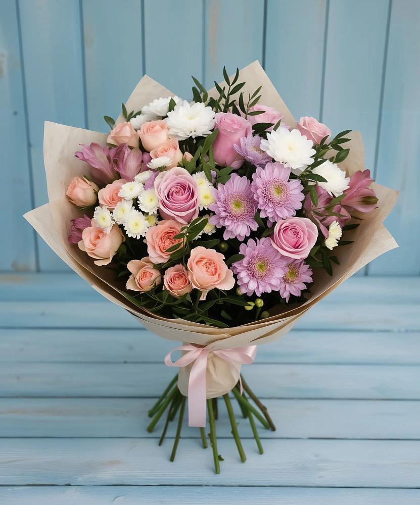 Букет цветов из: Хризантемы, Розы и Альстромерии в Полянах Рязанская область