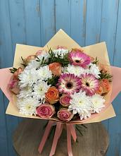 Букет цветов из:  Розы, Герберы и Хризантемы в Полянах Рязанская область