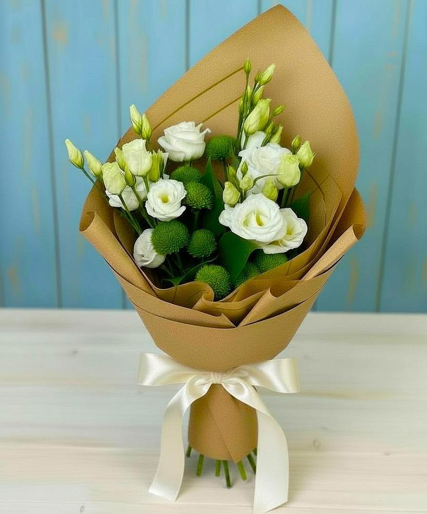 Букет цветов из: Хризантемы и Лизиантусы в Полянах Рязанская область