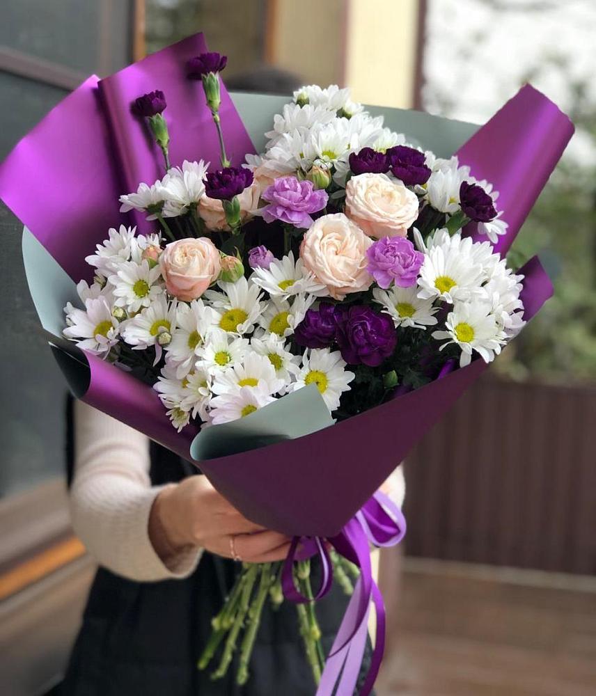 Букет цветов из: Хризантемы, Гвоздики и Розы в Полянах Рязанская область