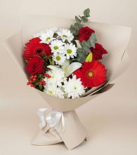 Букет цветов из:  Розы, Хризантемы, Герберы и Лилии в Полянах Рязанская область