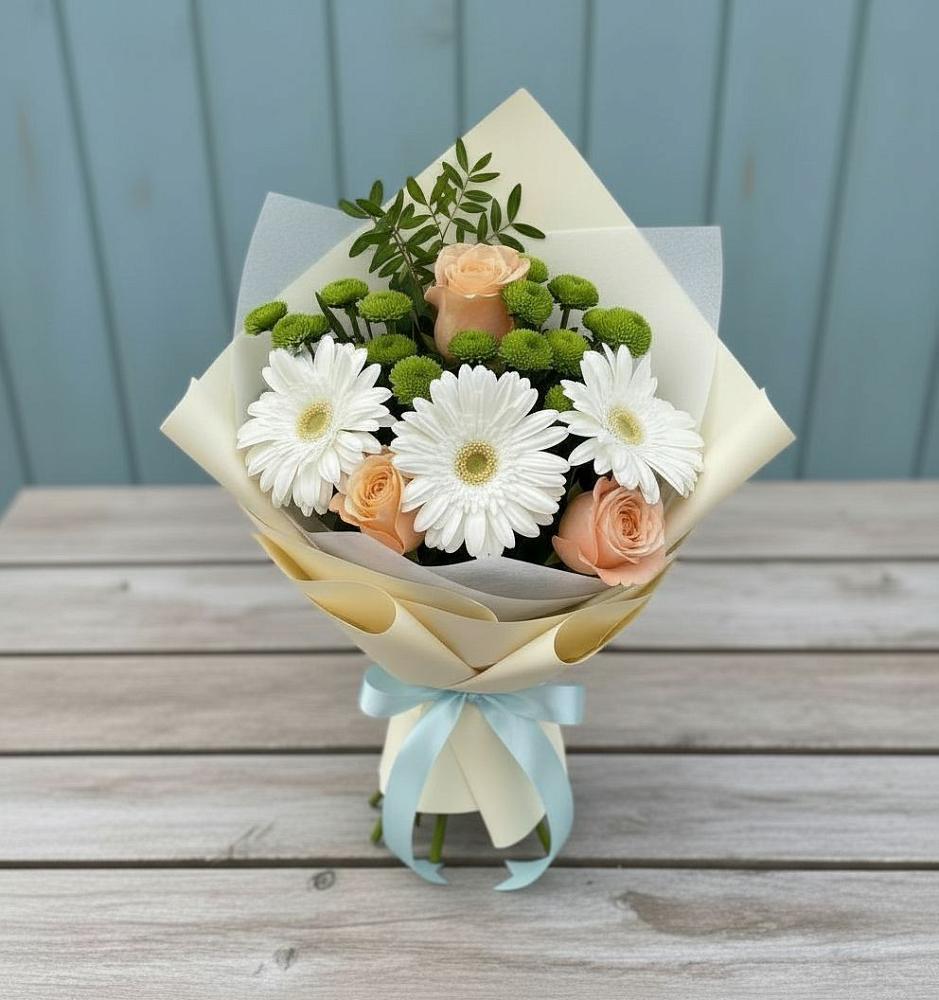 Букет цветов из: Герберы, Розы и Хризантемы в Полянах Рязанская область
