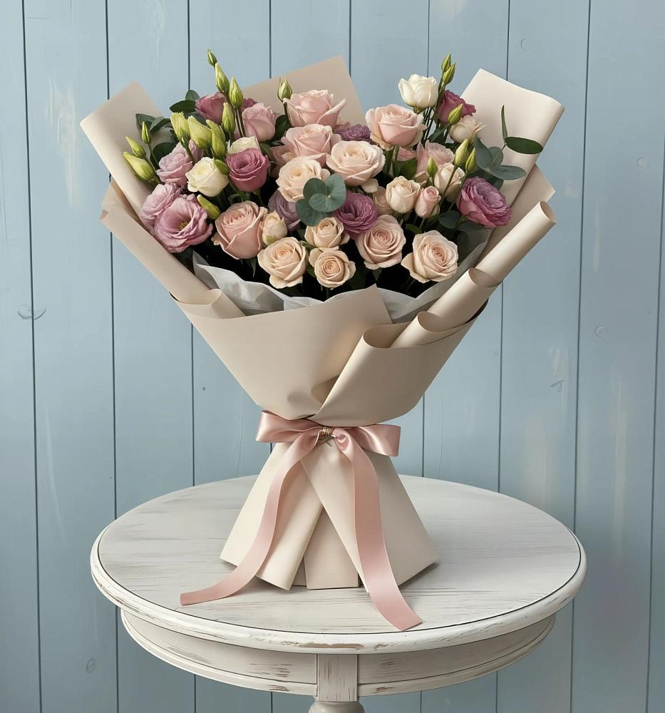 Букет цветов из: Розы и Лизиантусы в Полянах Рязанская область