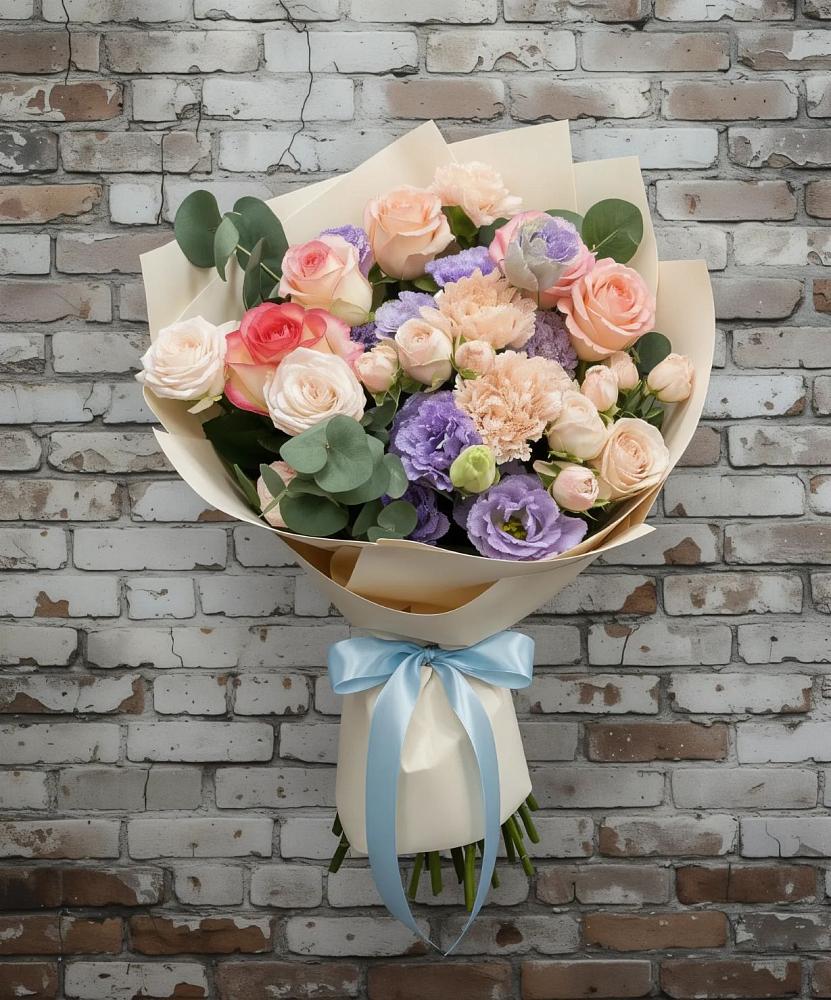 Букет цветов из: Розы, Лизиантусы и Гвоздики в Полянах Рязанская область