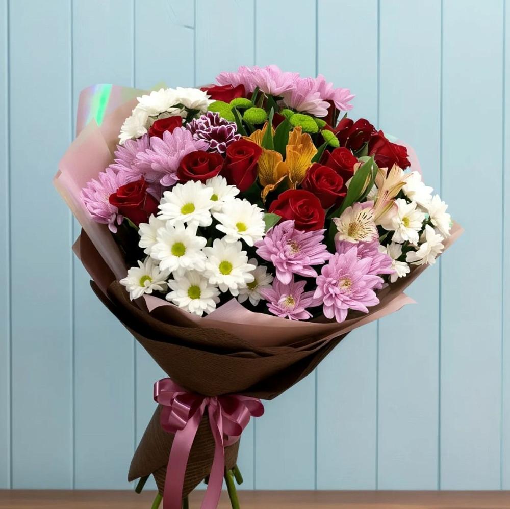 Букет цветов из: Розы, Хризантемы и Альстромерии в Полянах Рязанская область