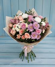 Букет цветов из:  Хризантемы, Розы и Альстромерии в Полянах Рязанская область