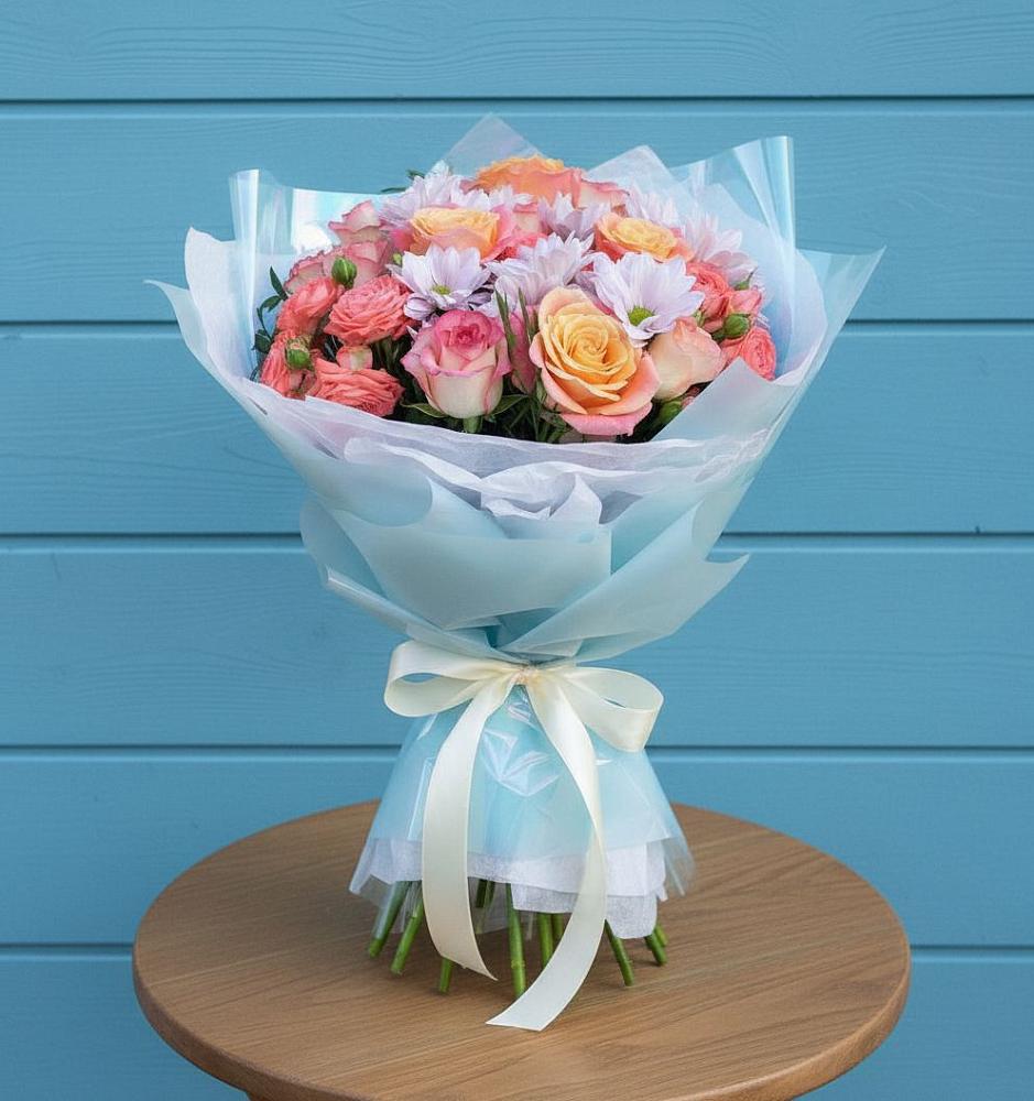 Букет цветов из: Хризантемы и Розы в Полянах Рязанская область