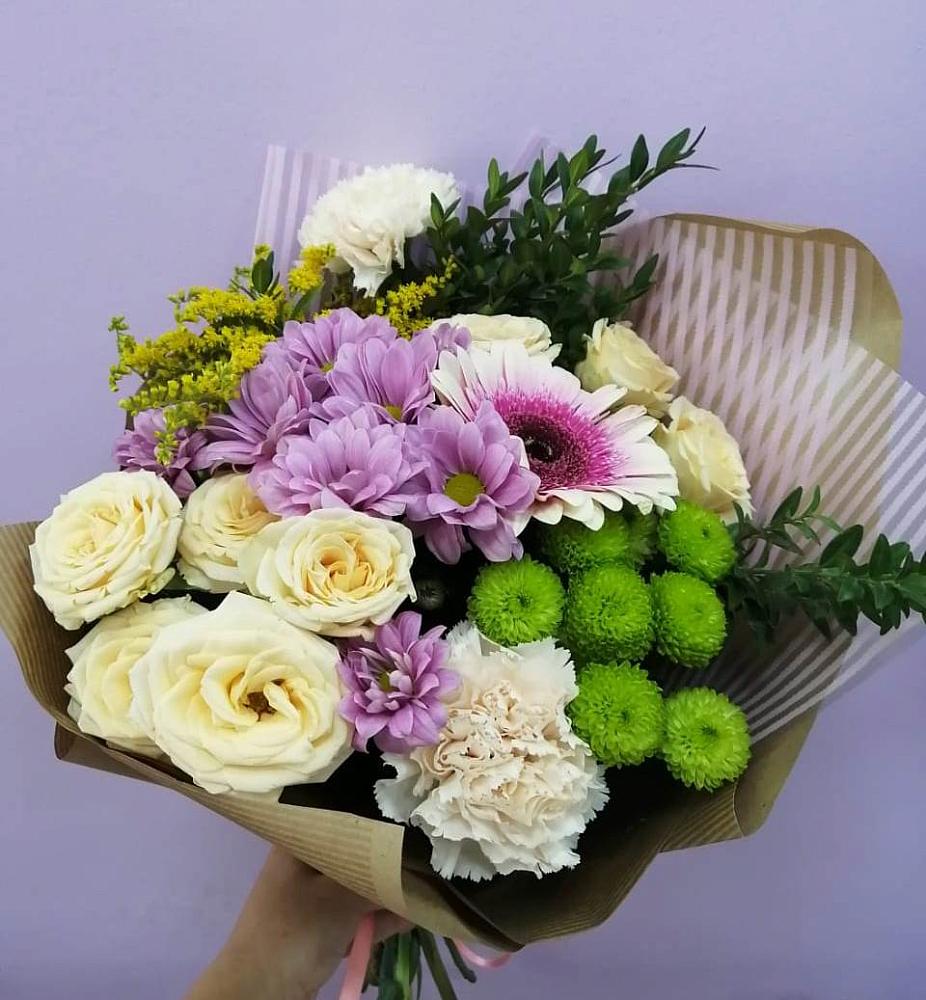 Букет цветов из: Хризантемы, Розы, Гвоздики и Герберы в Полянах Рязанская область