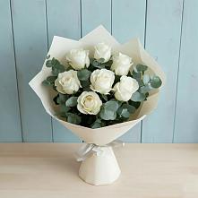 Букет Белые розы в Эвкалипте в Полянах Рязанская область